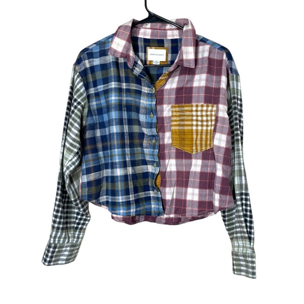 American Eagle Cozy Cabin Cropped Patchwork Plaid… - image 1